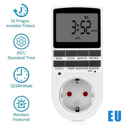 Digital Timer EU Timed Switch Socket with Display Current Clock Always On /Off