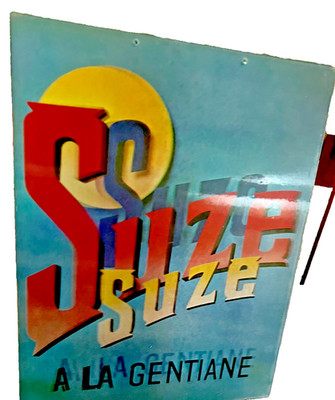 1960s FRENCH LIQUEUR SUZE A LA GENTIANE VARI-VUE 3-D SIGN NOS 11x14'' Picasso