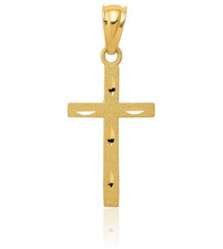 14K Solid Yellow Gold Medium Cross Pendant Necklace 25mm 1 inch Diamond Cut,