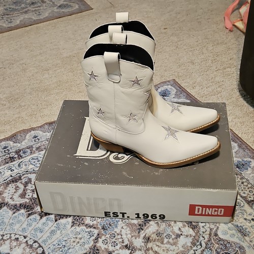 Dingo Star Struck DI582 White Leather Studded Western Ankle Boot Women 9M - Picture 6 of 13