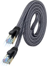 Cat 7 Ethernet Cable   10Gbps High-Speed, Premium Braided Flat 6.6FT, Grey