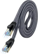 Cat 7 Ethernet Cable – 10Gbps High-Speed, Premium Braided Flat 6.6FT, Grey 