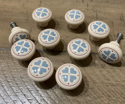 #ad 10 Farmhouse Country Heart Blue Ceramic Cabinet Drawer Pull Knob Vintage 1quot; $17.05