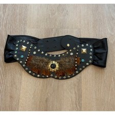 Vintage 1980s Boho Western Genuine Leather Feathered Statement Waist Belt