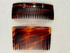 2 Vintage Side Hair Combs Curved Brown Faux Tortoise Shell France