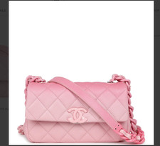 CHANEL Pink Ombre Leather/Pink Lacquered Metal Rectangular Mini Flap Bag