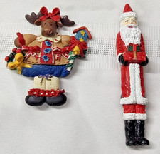 Christmas Refrigerator Magnets Ceramic Pencil Santa Claus 5" Moose Lot of 2