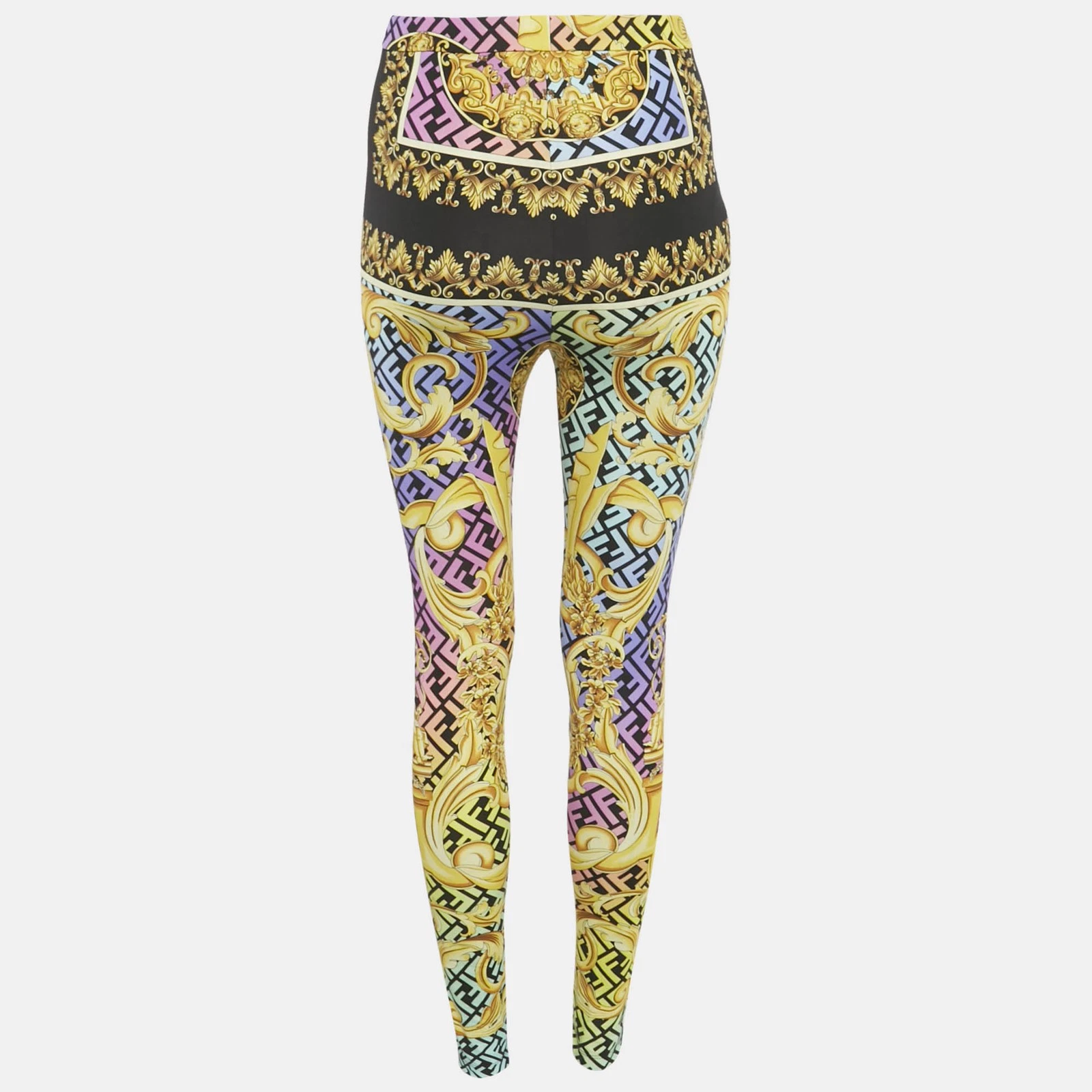FENDI Leggings in jersey con stampa barocco viola giallo Fendance M