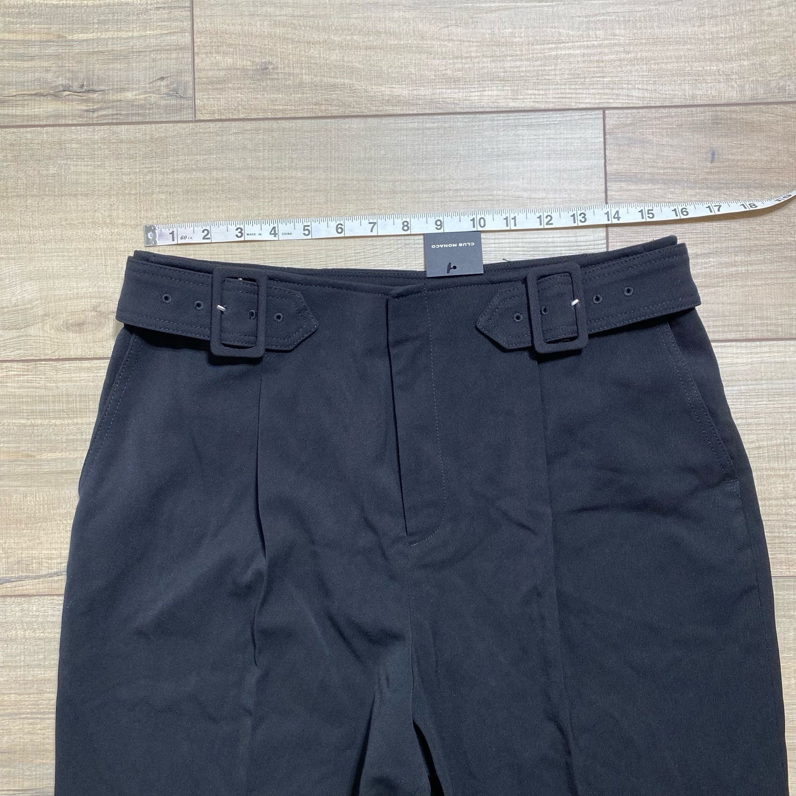 Club Monaco Women's Self Buckle Wool Blend Pants Size 12 Black