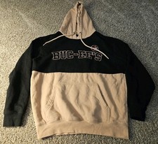 Bucees Black Tan Color Block Hoodie Sweatshirt Embroidered Logo Adult Medium