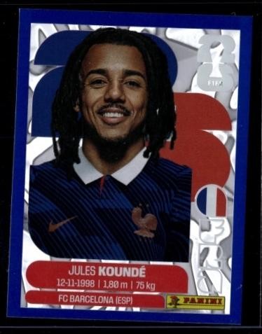 2026 Panini World Cup Sticker Collection Jules Kounde #FRA-5 France Blue Crumple