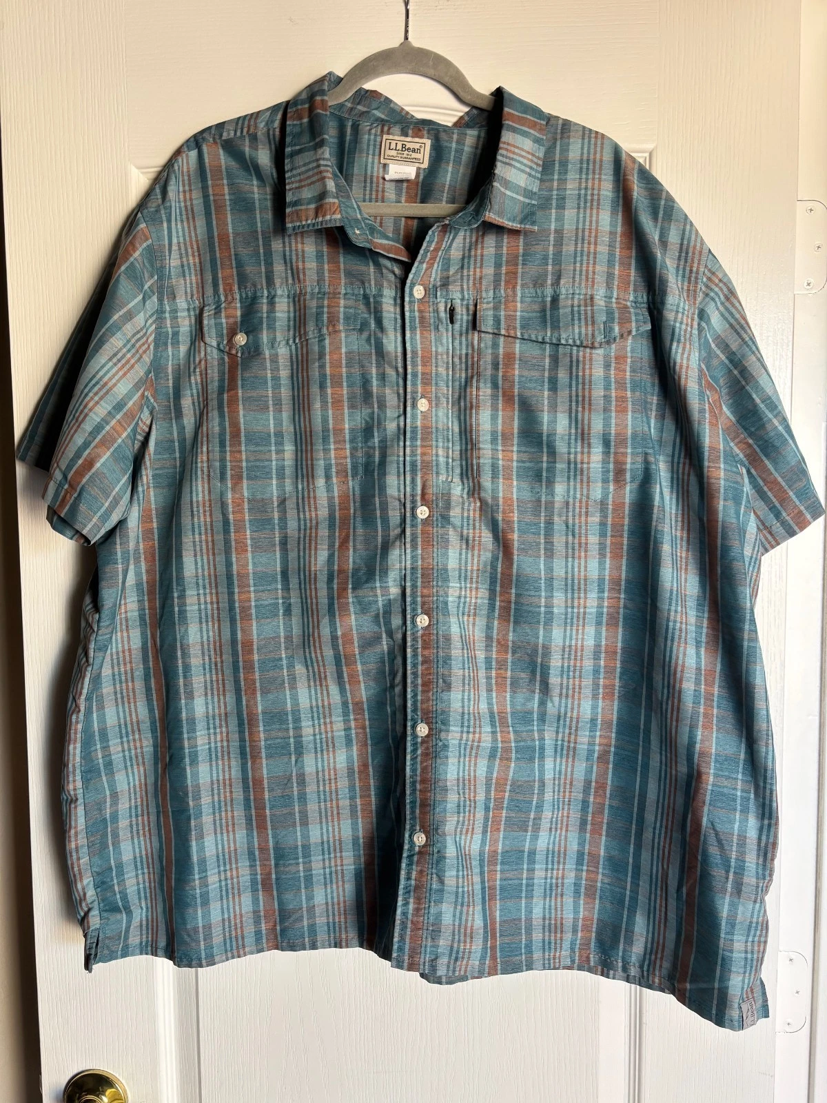 LL Bean Sun Smart Cool Weave Button Up Hiking Shirt Mens 3XL Zip Pocket Fish