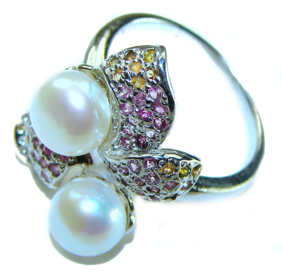 White Pearl Ring 925 Sterling Silver Handmade Stackable Size: 6 1/4 - Image 2 of 4