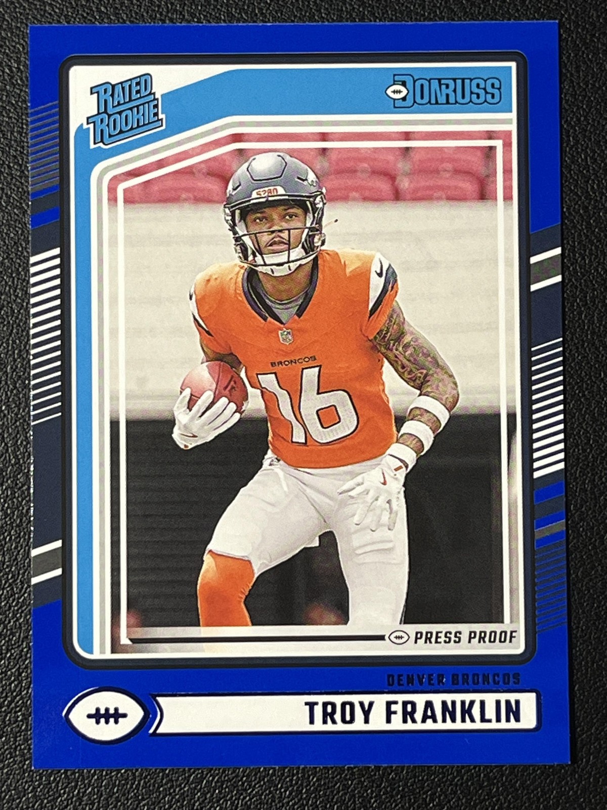 2024 Donruss #338 Troy Franklin Rookie Press Proof Blue Denver Broncos