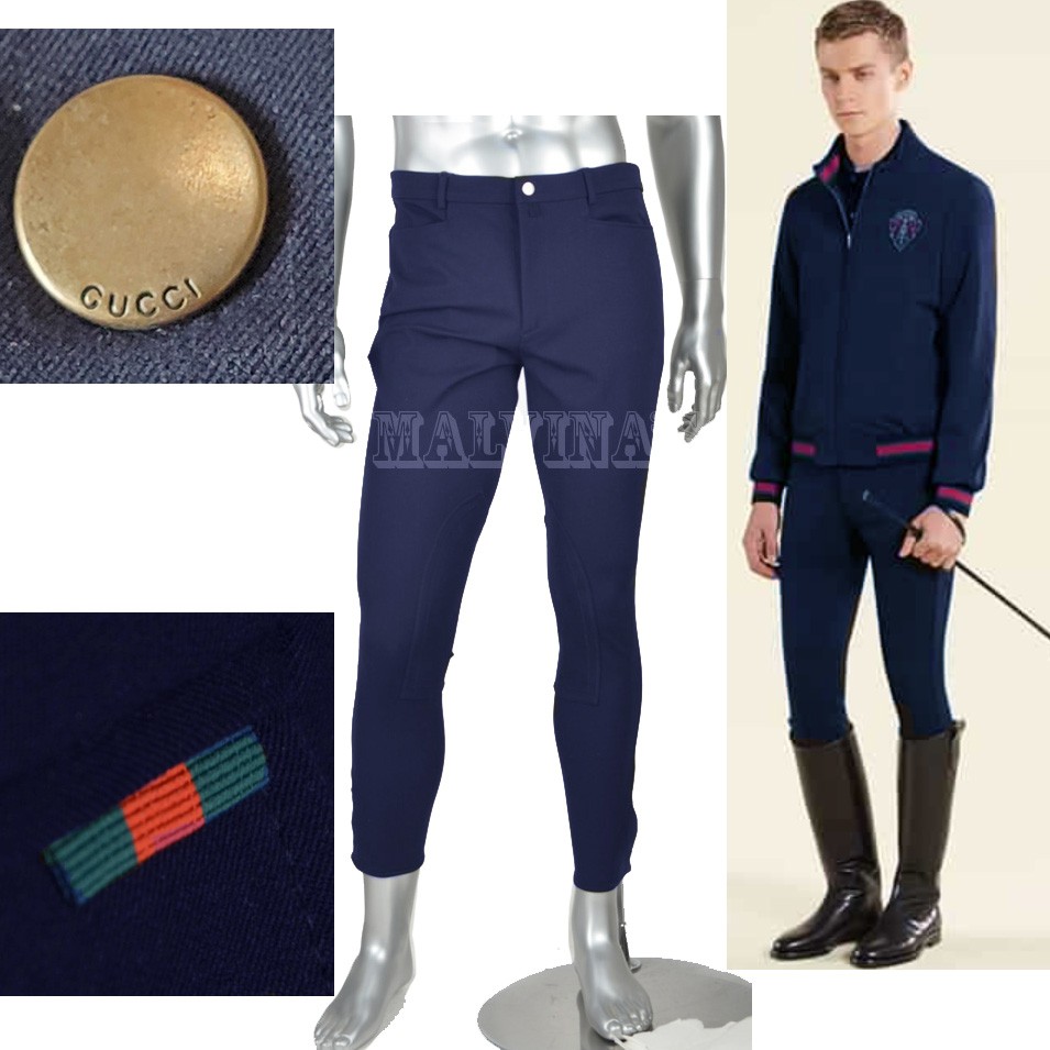 sale! GUCCI♪ カシミヤ混 ネイビー スーツ パンツ付き S 46 GUCCI MENS PANTS EQUESTRIAN BLUE COTTON RIDING WEB DETAIL $800 sz