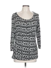 AB Studio Women Black 3/4 Sleeve Top L