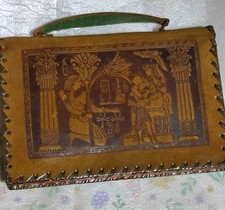 Echtleder Kulturtasche Braun Kamel Orient Motive Vintage