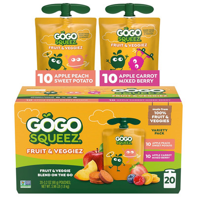 Fruit & Veggiez Applesauce and Puree Variety Pack, Pedal Peach and Boulder Berry