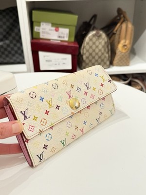 Louis Vuitton x Murakami Multicolore Sarah Wallet White Pink Monogram 2009
