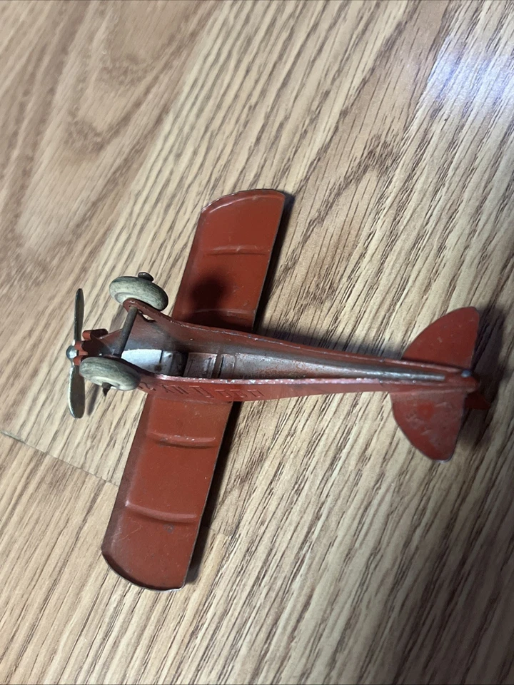 Vintage 1930s Tootsietoy UX 214 Aero Dawn Red Toy Plane Nice Rubber Wheels - Image 4 of 4