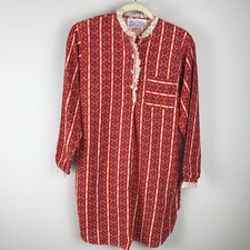 Lanz Of Salzburg Vtg Flannel Night Shirt Nightgown Womens S Red Granny Core Lace