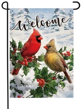 Welcome Christmas Garden Flag 12x18 Double Sided Burlap Cardinal Yard Decor