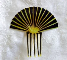 Large Antique Victorian Comb Celluloid Green Confetti & Black ART NOUVEAUX WOW!!