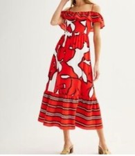 NINE West RED/White Multi Color Cold Shoulder Maxi Lined DRESS Size XL NWOT