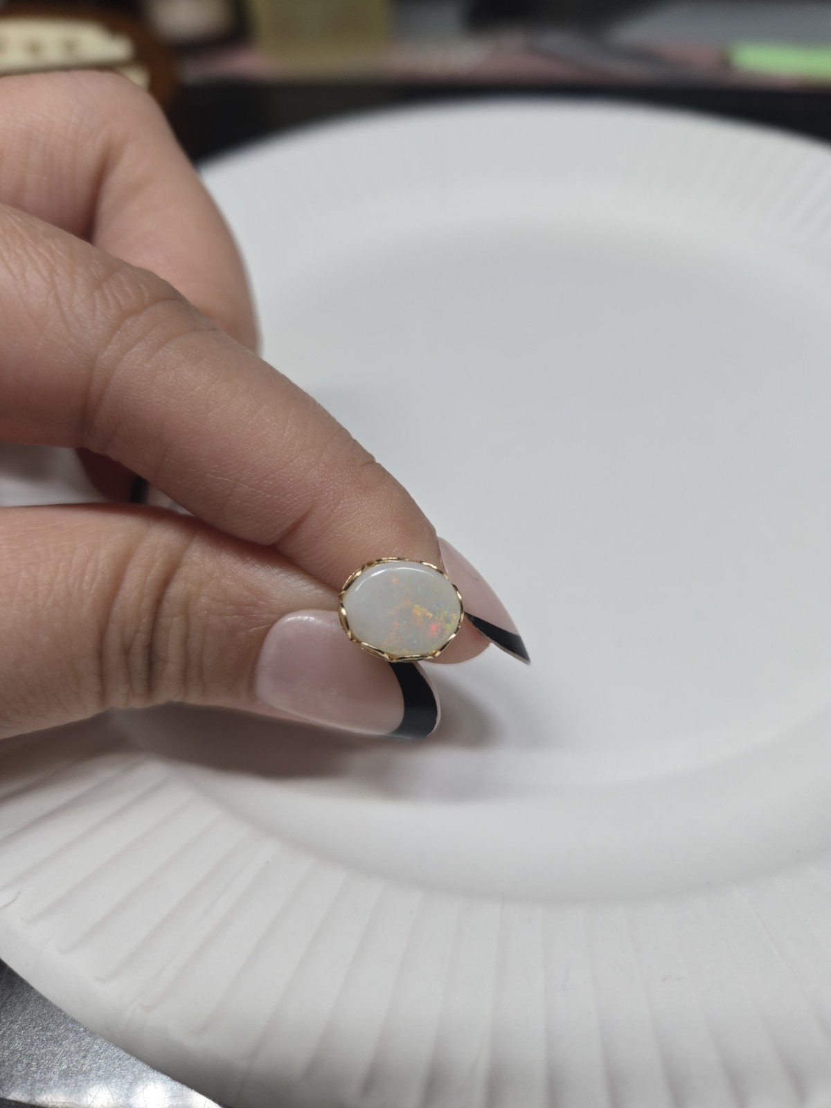 14k Solid Yellow Gold Single Stud Earring Opal Do… - image 5