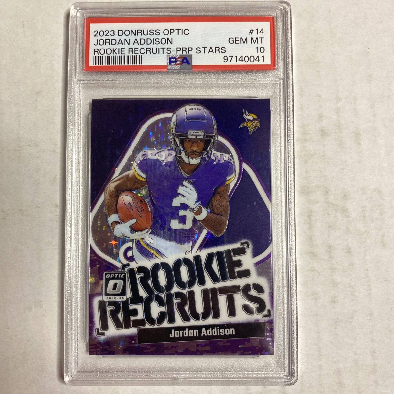 2023 Optic Purple Stars Rookie Recruits Jordan Addison ROOKIE 25/25 PSA 10 TR