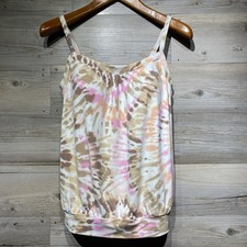 Lands' End Blouson Tankini Swim Top Pink Multicolor Tie Dye Soft Cup Size 6