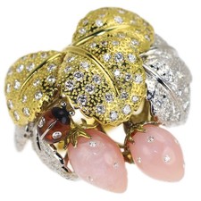 AK Collection/Kanazawa Ikuno K18YG/PT900 Pink Opal Tourmaline Agate Diamond Ring