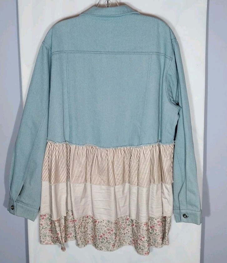 Plus XXXL Patchwork Denim Shacket Boho Cottagecor… - image 7