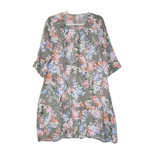 J. Jill Love Linen Dress Large Petite Floral Ruffle Hem Pockets Lagenlook Boho