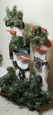 Rustic Wooden Snowman Family Trio Pre-Lit Holiday Decor -Christmas Porch Display