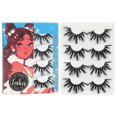 Losha 25mm Lashes 3D Faux Mink Fluffy Volume 4 pair (Pack of 1), Black