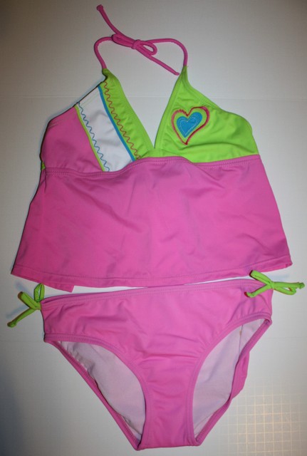 pink and green bathing suits