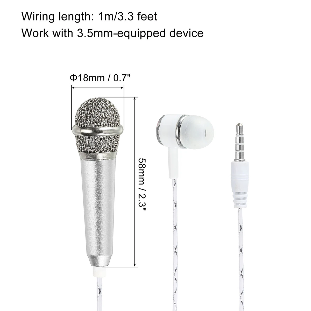 Mini Microphone Silver with Earphone Mic Stand and Cover for Singing 2Pcs
