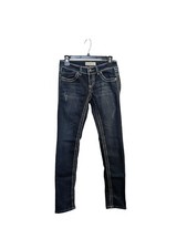 Miss Chic Y2K Low Rise Skinny Jeans Size 3 Dark Wash Bling Pockets Thick Stitch