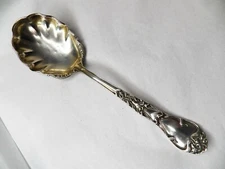 FANCY STERLING SILVER FLORAL SERVING SPOON 7 1/4" NO MONOGRAM NO MAKER MARK