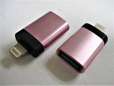 LOT of 2 USB Female to 8-Pin male OTG Adapter for iPhone iPad iPod PINK