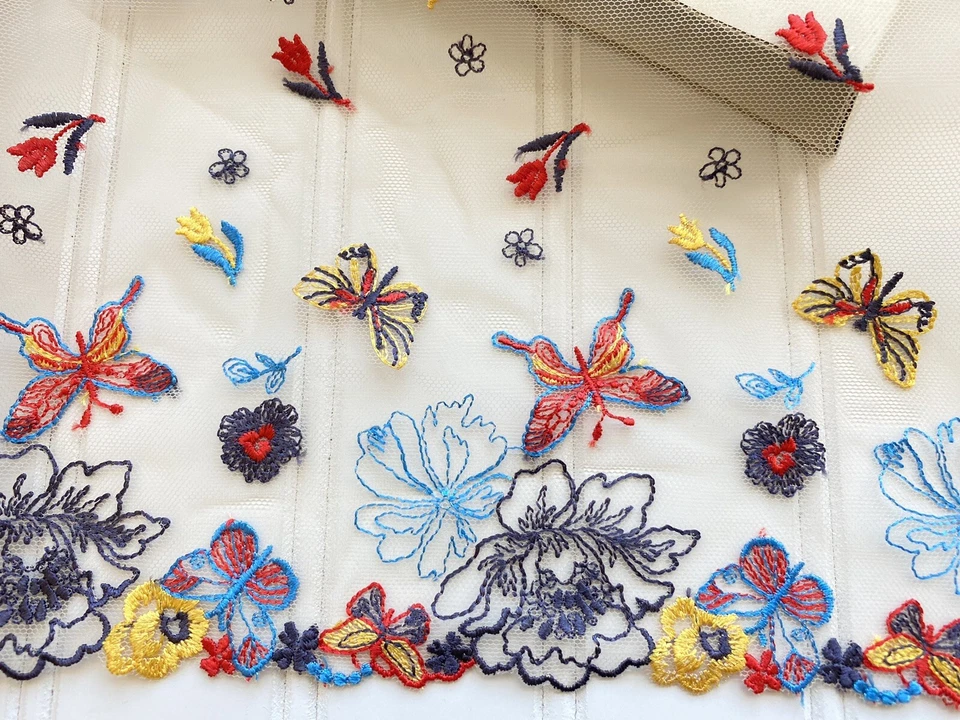 1 Yard Butterfly Embroidery Double-edged Lace Trim for Sewing/Crafts/9" Wide - Image 2 of 4