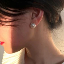 Huge 13-12mm Real Natural South Sea White Pearl Stud Earrings 14k