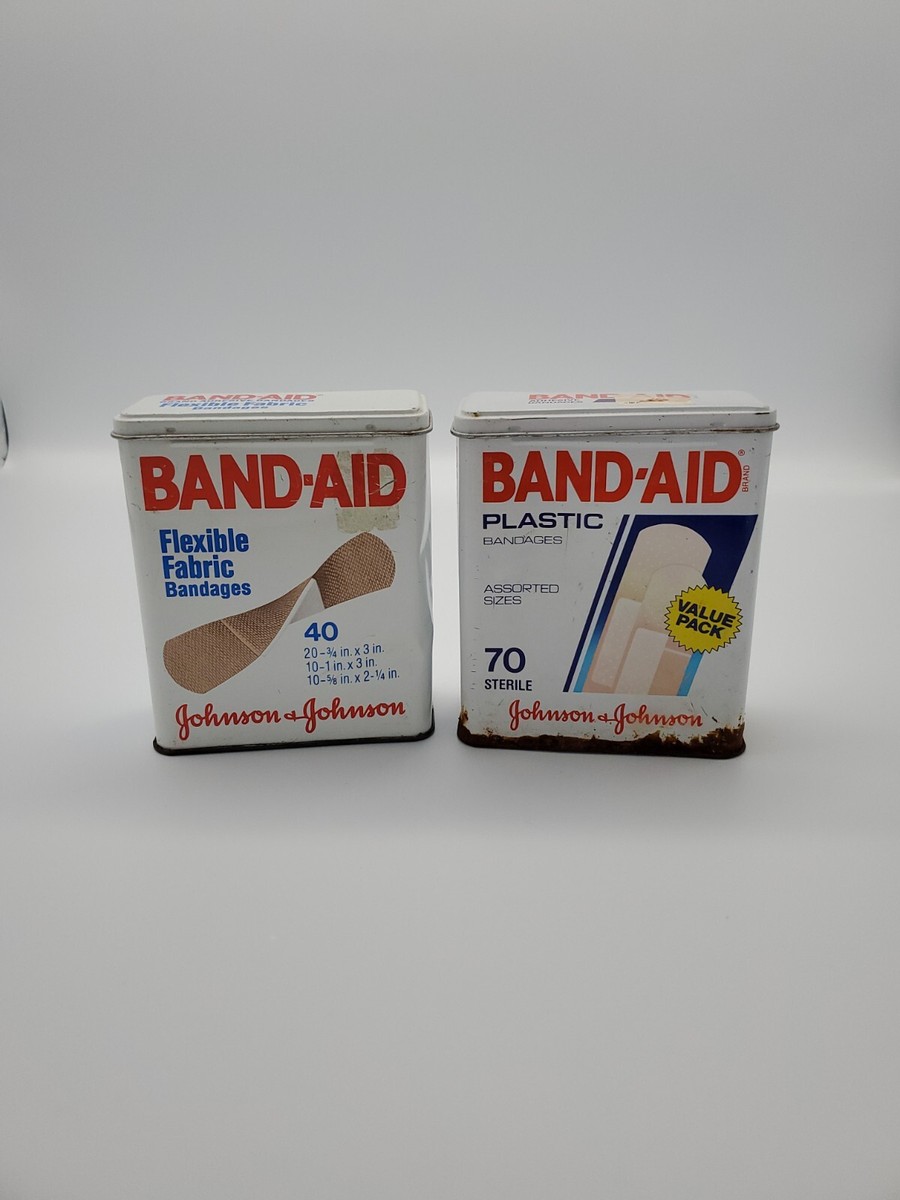 2 Vintage 1980's Band-Aid Bandages Tins Johnson & Johnson Retro