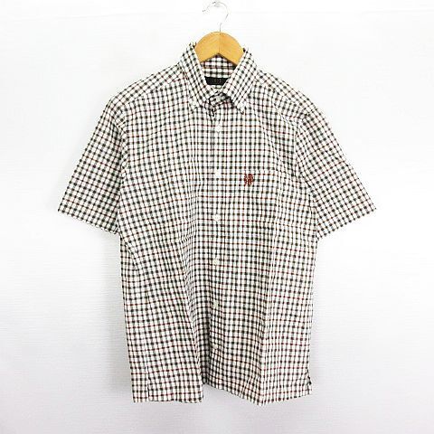 Daks Shirt Short Sleeve Button Down Check Cotton M Brown White Ekm Men'S - Afbeelding 1 van 7