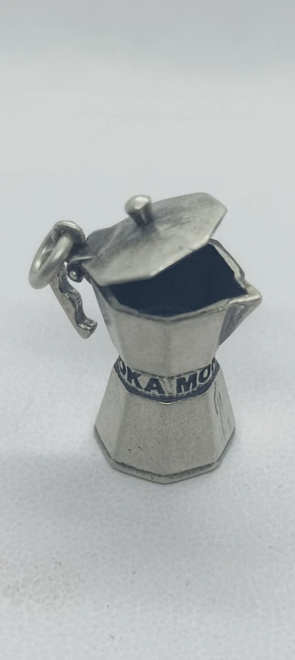 CIONDOLO MOKA CAFFETTIERA ARGENTO UNISEX MM 21x17 BRUNITA GRANDE EXPLOIT - Immagine 3 di 4