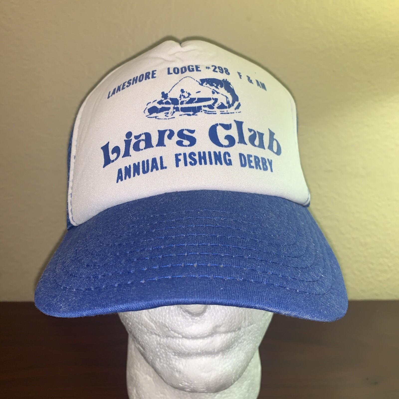 Lakeshore Lodge Liars Club Annual Fishing Derby snapback adjustable meshback hat