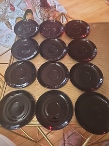 Set Of 12  Black Glass Saucers  Estate JJ #110