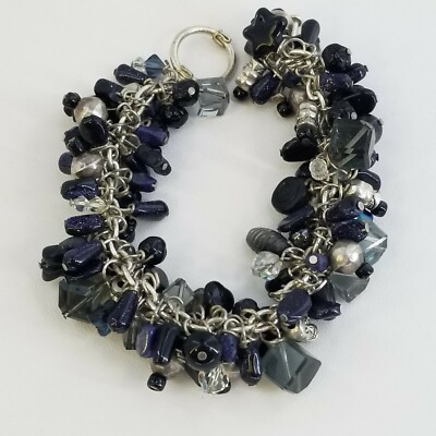 black blue skull flower butterfly triangle beaded bangle bracelet