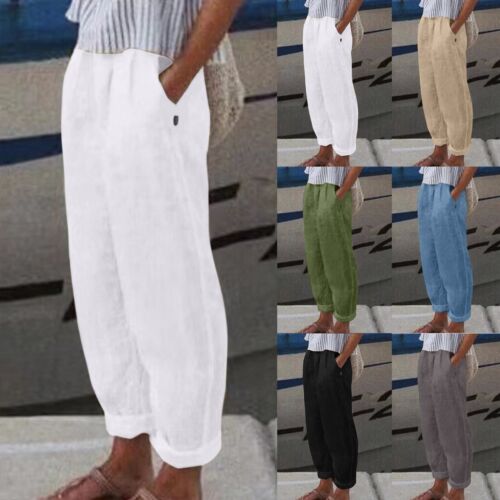 Mujeres Pantalones Palazzi Cintura Alta Pierna Ancha Pantalones Moda Cordón Elástico - Imagen 1 de 42